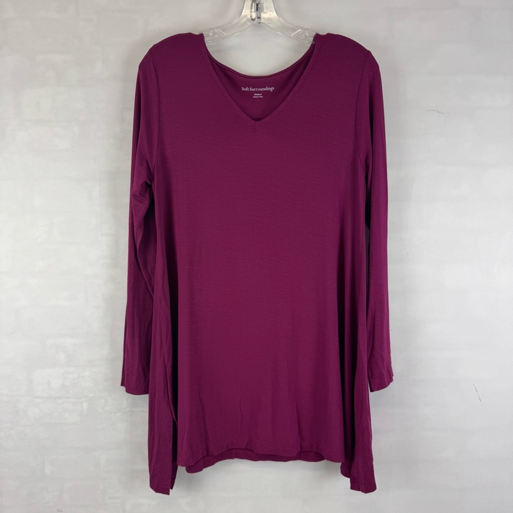 Soft Surroundings Plum V-Neck Long‎ Sleeve Knit Tunic Top Sz. Medium